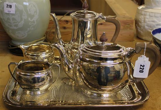 4 piece plated tea set on tray